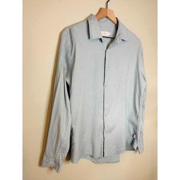 Onia Men's Blue Linen Blend Button Down Shirt Large - Picture 2 of 8